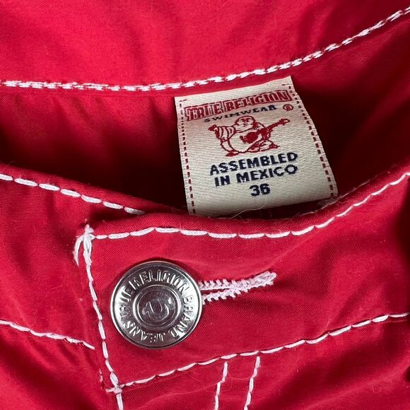 True-Religion Men's Red and White Surf Shorts Size 36 - Picture 5 of 8